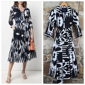 Samantha Sung Olivia Abstract Print Belted Shirt Dress